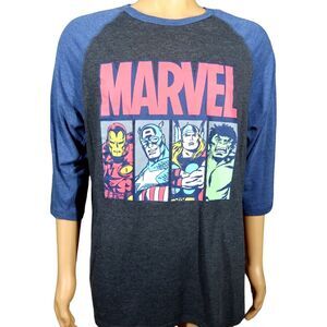 Marvel Comics Gray Raglan T‎ Shirt 2XL 2X Ironman Captain America Thor Hulk